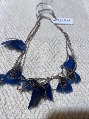 Luna by Denis & Charles Blue Feather Beaded Multi Chain Necklace